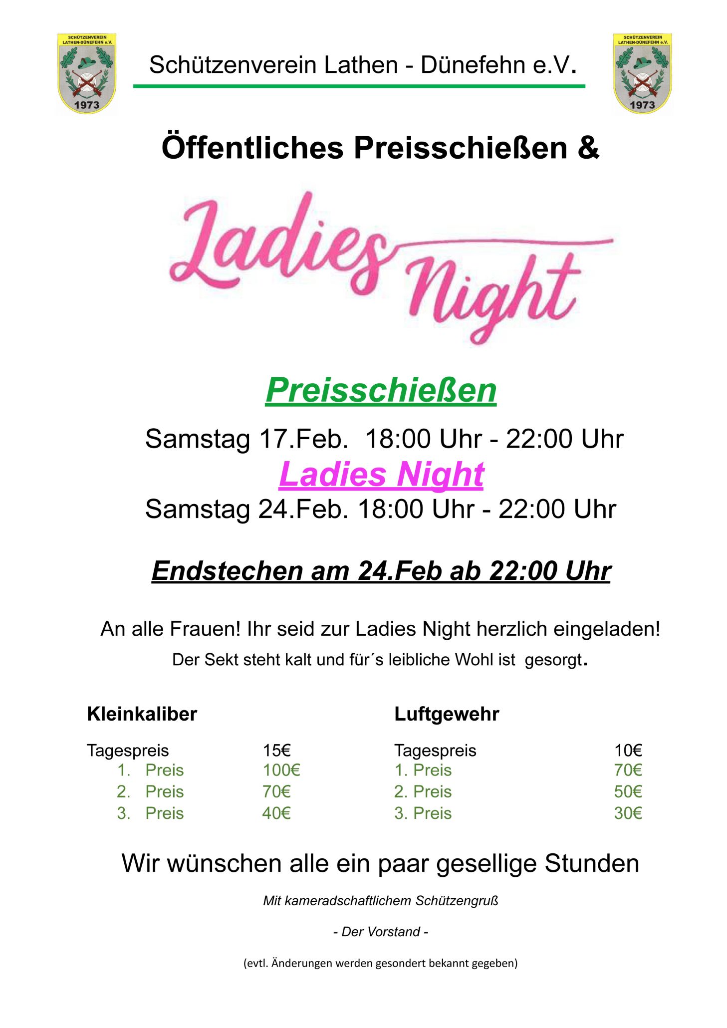 Öffentliches Preisschießen und Ladies Night 2024 Web